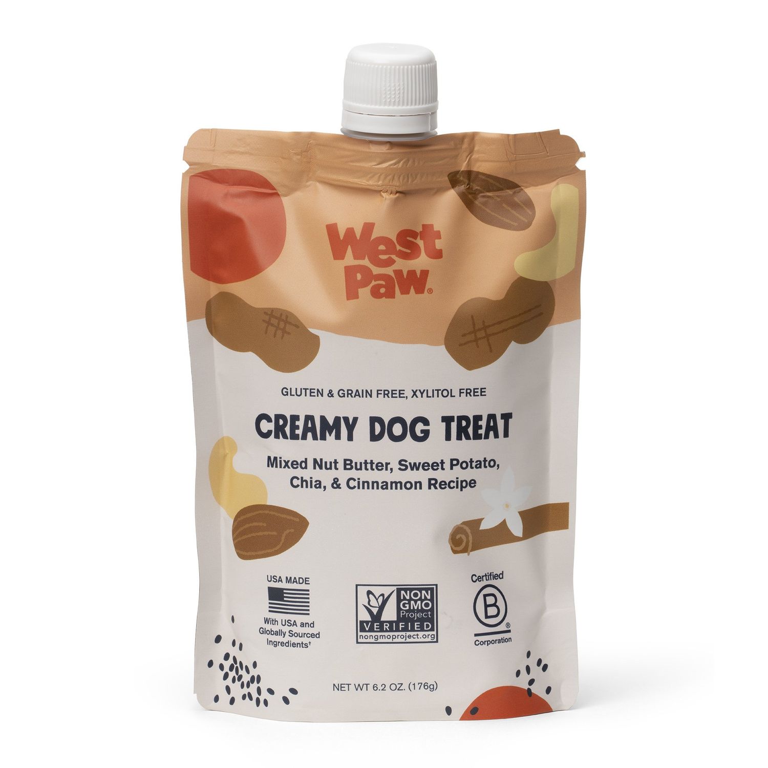 West Paw Creamy Treats: Nut Butter, Sweet Potato &amp; Chia Seed, 6.2 oz