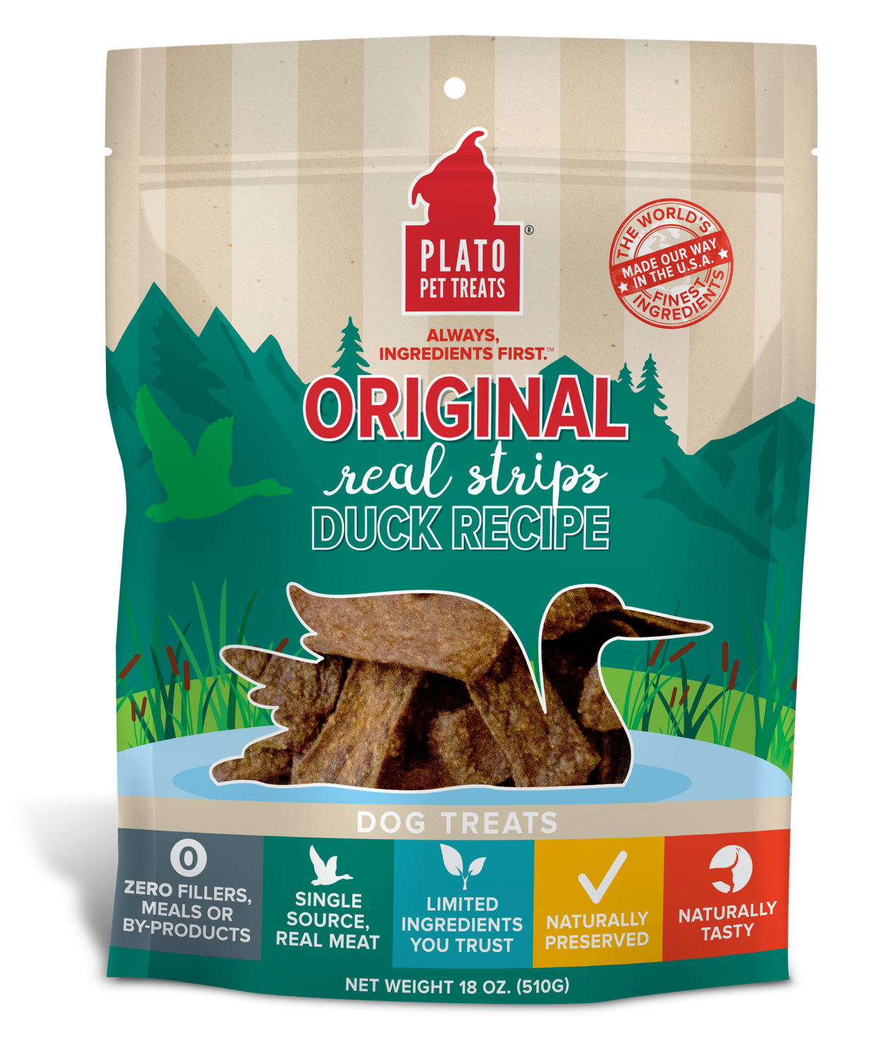 Plato Original Real Strips: Duck, Size: 18 oz