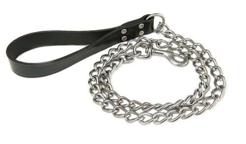 Chain Leashes w/ Leather Handle: 3 MM Heavy x 4 Ft