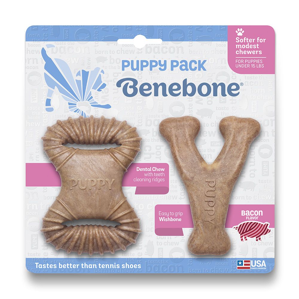 Benebone Bacon Chew: Puppy, 2 pack Dental Chew &amp; Wishbone