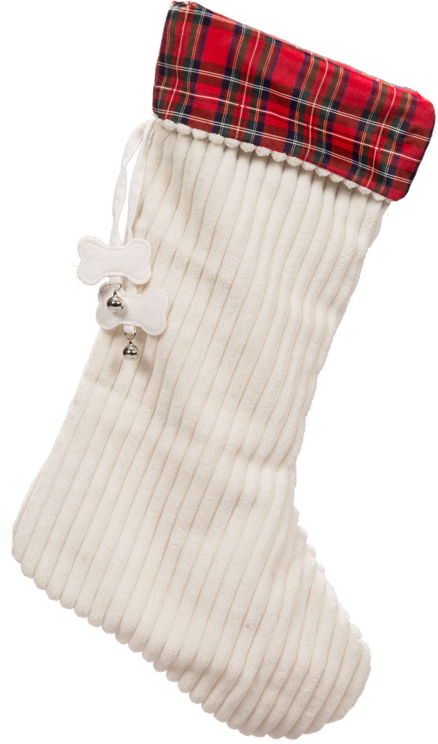 Off White Corduroy Stocking with Tartan Plaid:, OS