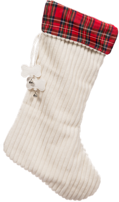 Off White Corduroy Stocking with Tartan Plaid:, OS