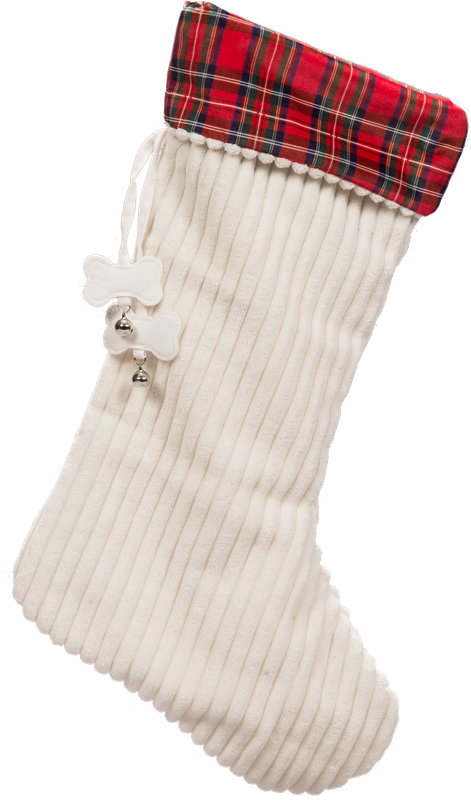 Off White Corduroy Stocking with Tartan Plaid:, OS