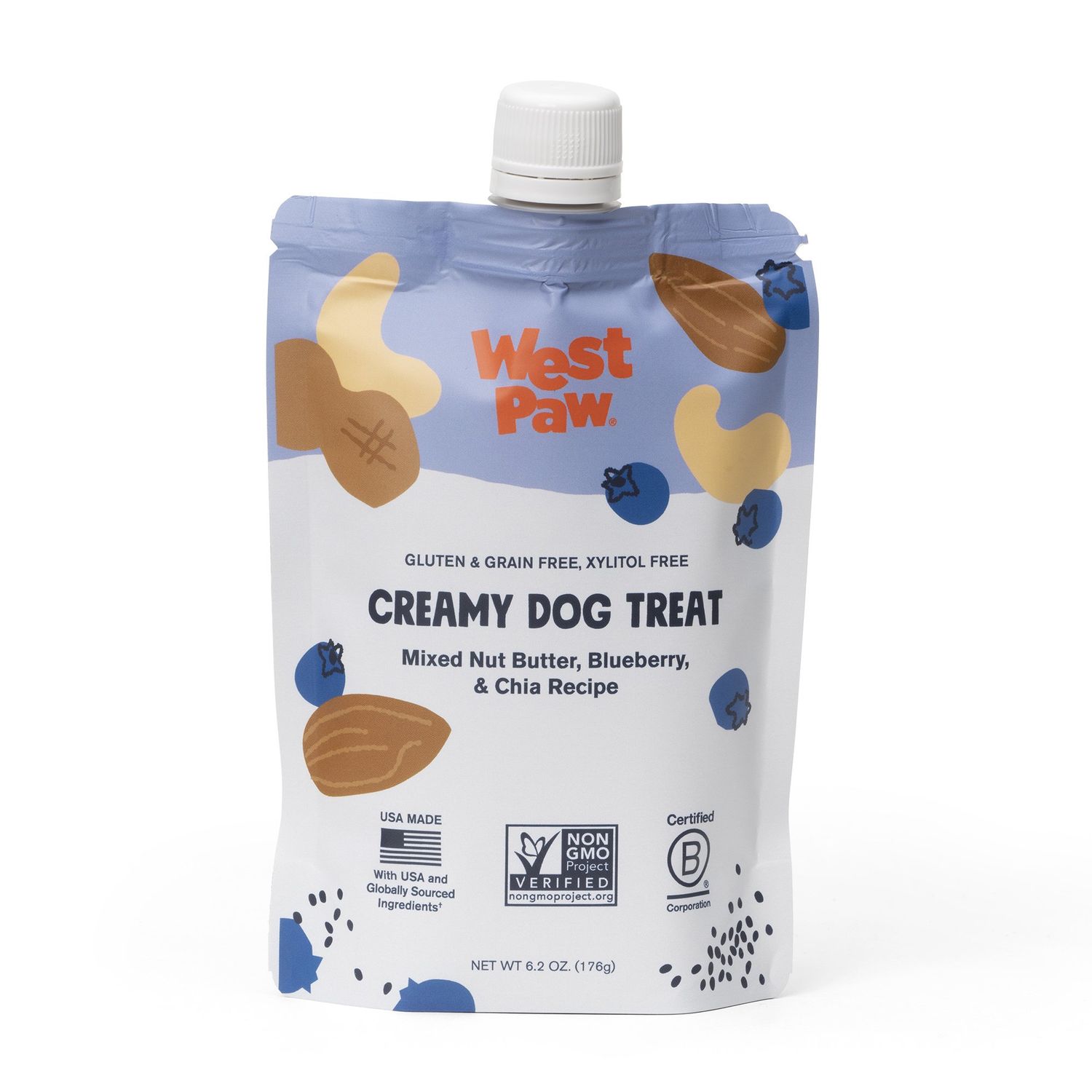 West Paw Creamy Treats: Nut Butter, Blueberry &amp; Chia Seed, 6.2 oz
