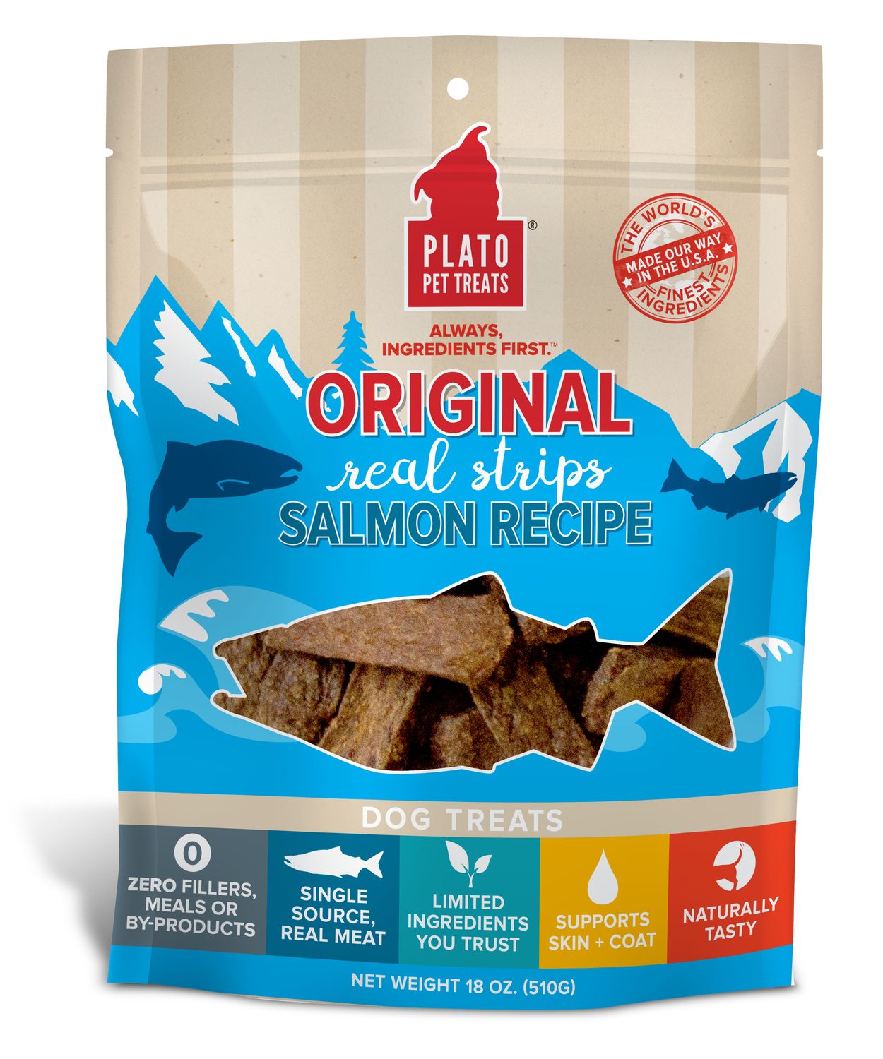 Plato Original Real Strips: Salmon, Size: 18 oz