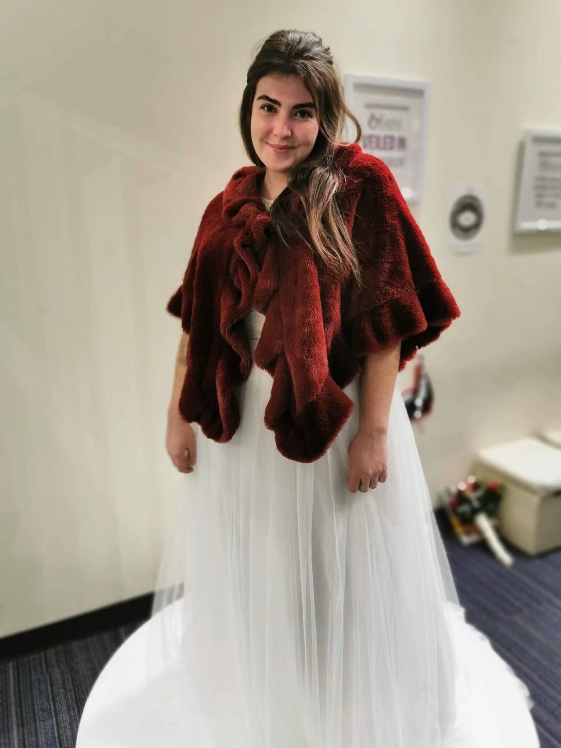 Burgundy Faux Fur Cape
