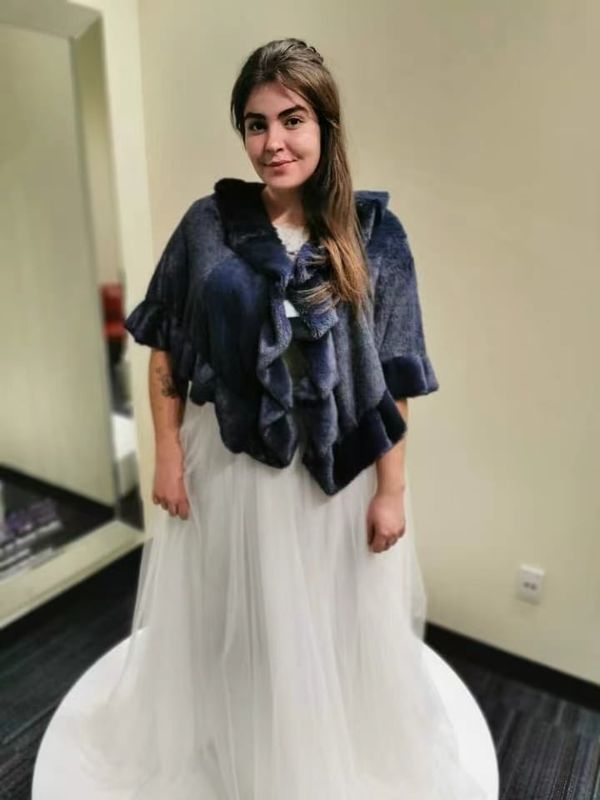 Navy Faux Fur Cape