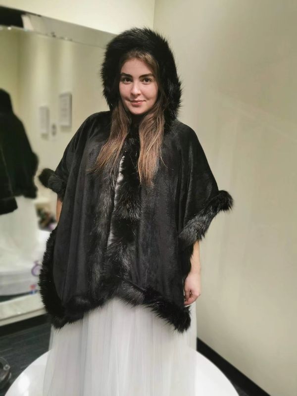 Black Faux Fur Hooded Cape