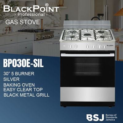 BP030E-SIL-2025 BLACKPOINT STOVE--5 BURNER 30&quot;--SILVER BUERO APPROVED