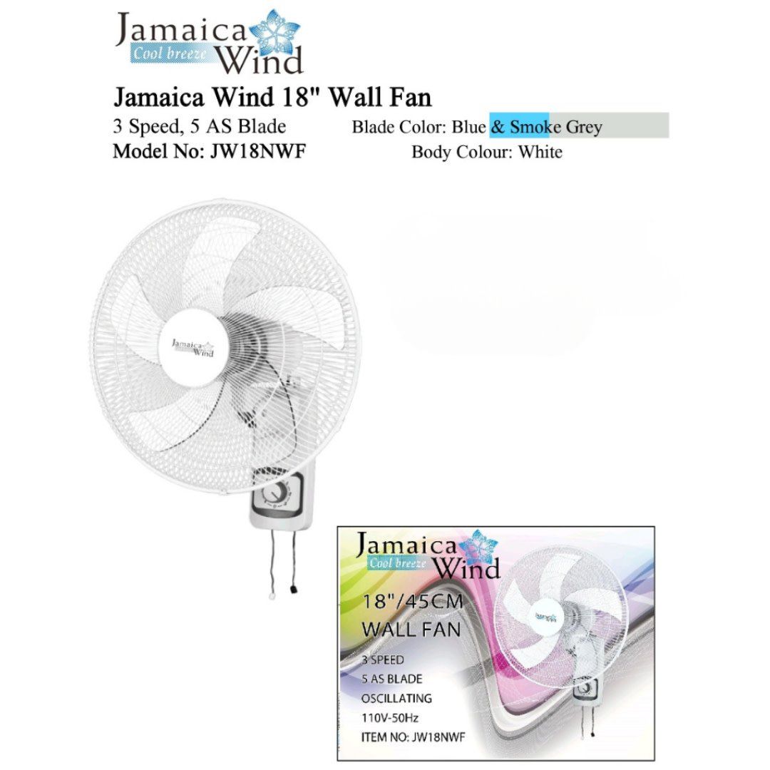 JW18NWF JAMAICA WIND 18&quot; 3 SPEED, 5 AS BLADE WALL FAN