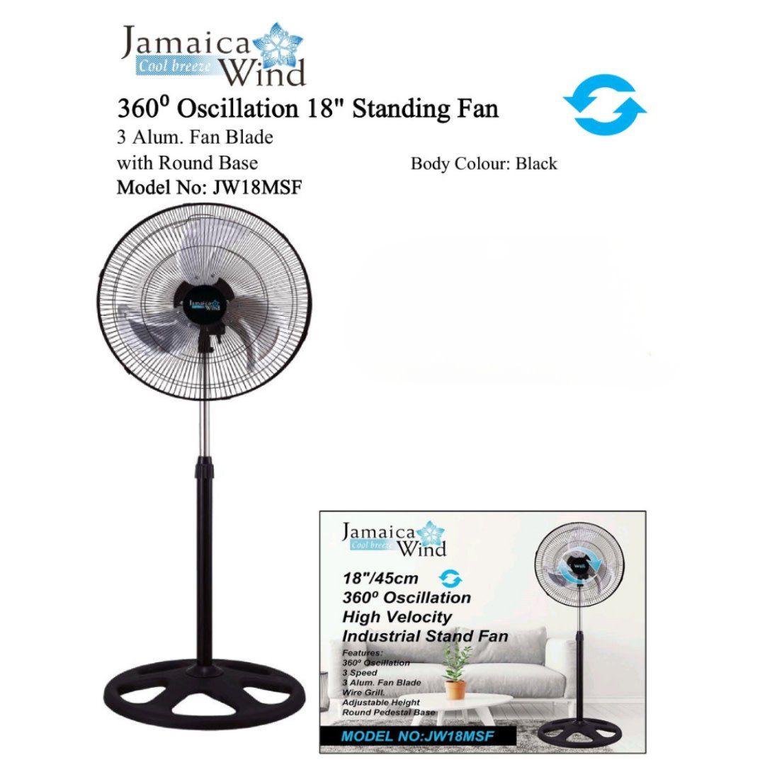 JW18MSF JAMAICA WIND 18" 3 ALUM. FAN BLADE OSCILLATING STANDING FAN WITH ROUND BASE