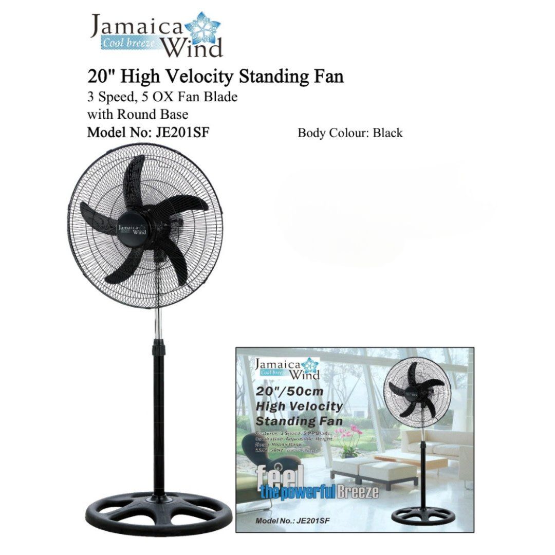 JE201SF JAMAICA WIND 20&quot; 3 SPEED, 5 OX FAN BLADE STANDING FAN