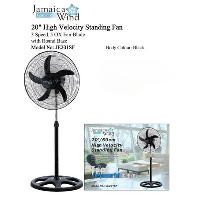 JE201SF JAMAICA WIND 20&quot; 3 SPEED, 5 OX FAN BLADE STANDING FAN