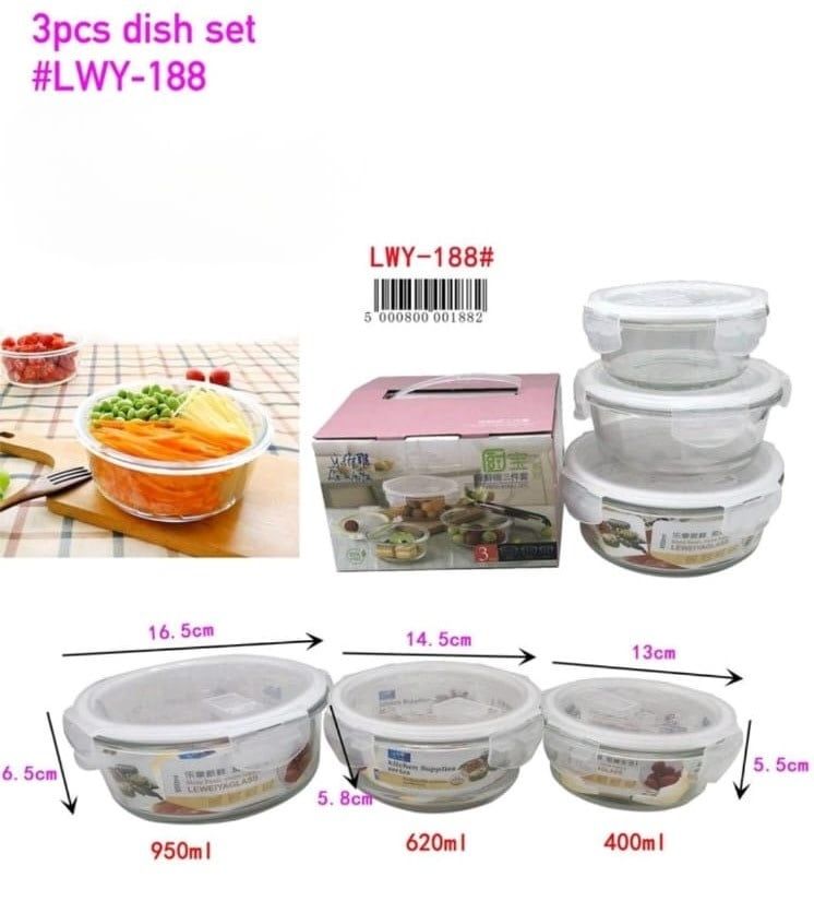 LWY-188 3PCS DISH SET LEWEIYA GLASSWARE