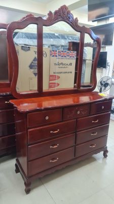9 DRAW DRESSER  TRIPPLE MIRROR (BROWN)