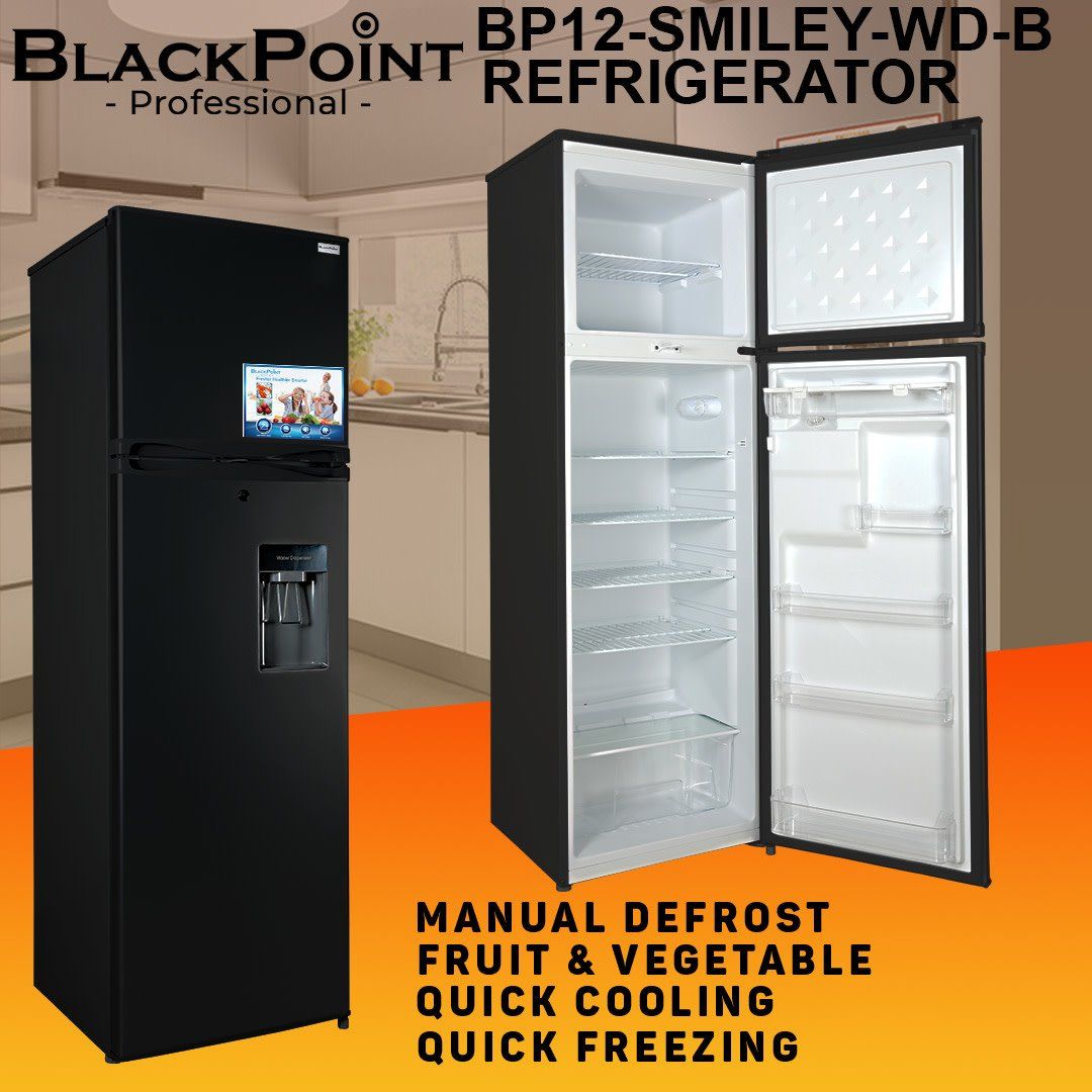 BP12-SMILEY-WD-B FROST BLACKPOINT FRIDGE--FROST-- WATER DISP -- SMILEY -- BLACK