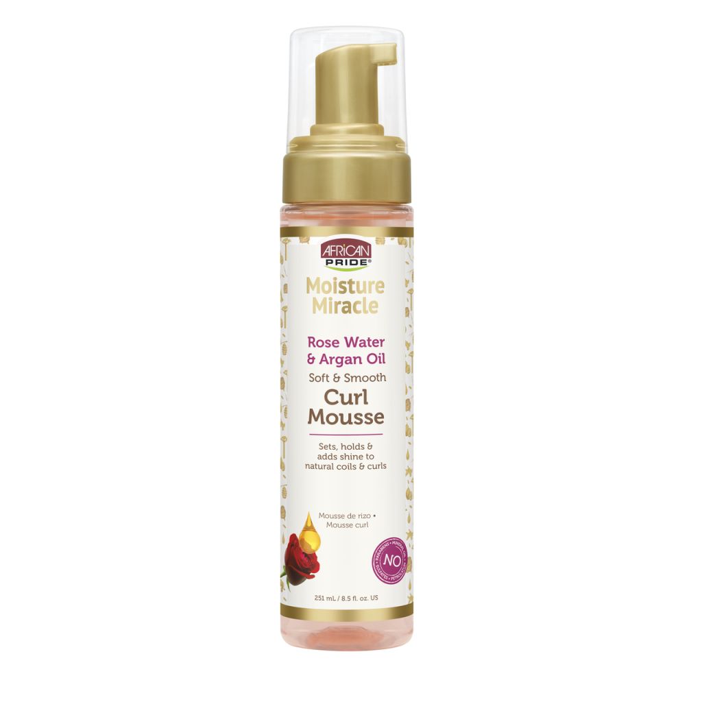 AFRICAN PRIDE  MOISTURE MIRACLE ROSE WATER  &amp; ARGAN OIL CURL MOUSSE 251ML