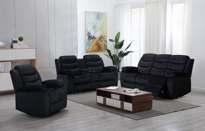 TX-REC-ELE-3+2+1 ELECTRONIC RECLINER SOFA  WITH USB CHARGING POINT-WITH COSOLE-CUP HOLDER (BLACK)