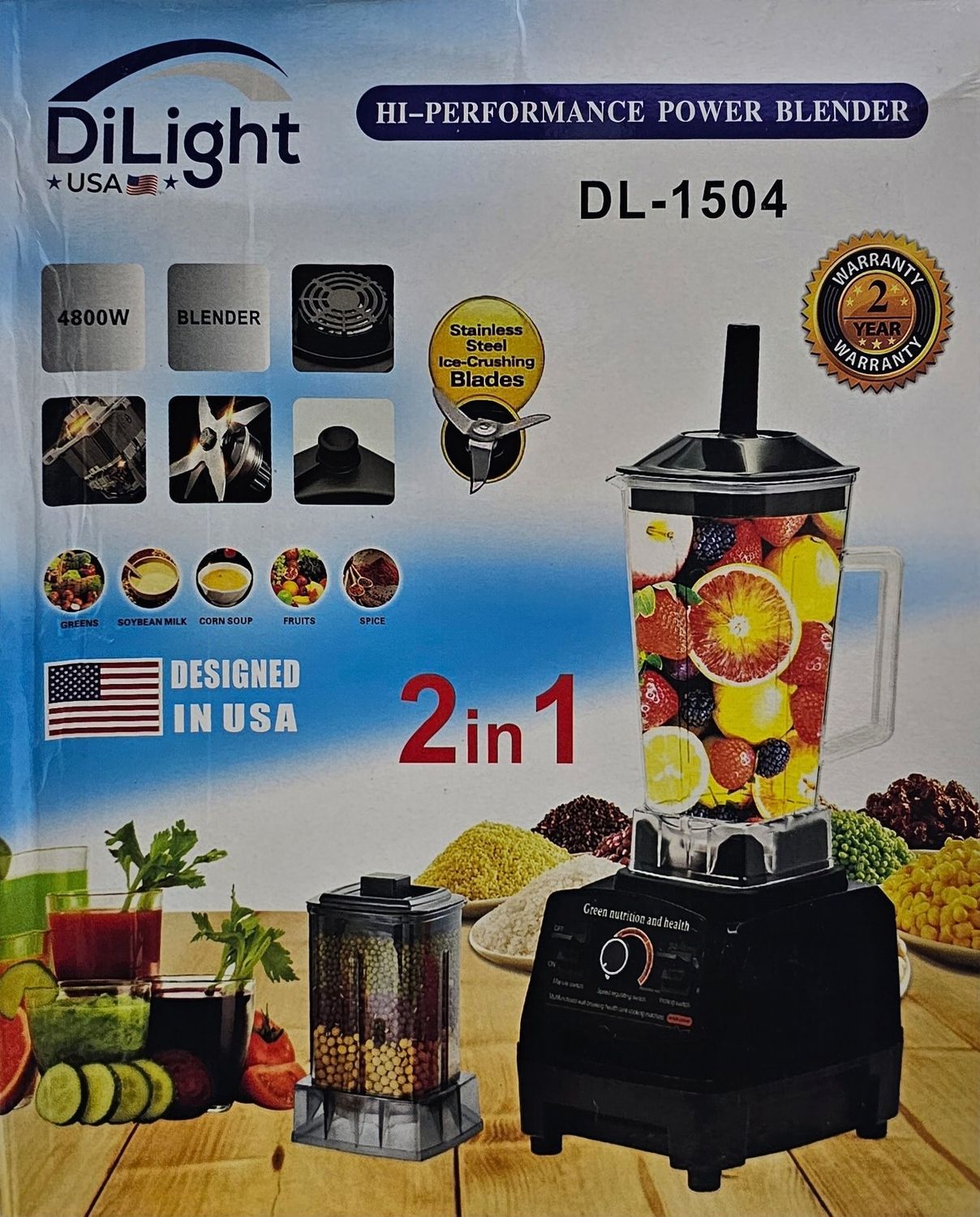 DL-BL-1504 (DILIGHT USA INDUSTRIAL BLENDER 2 IN 1 JAR 4800WATT