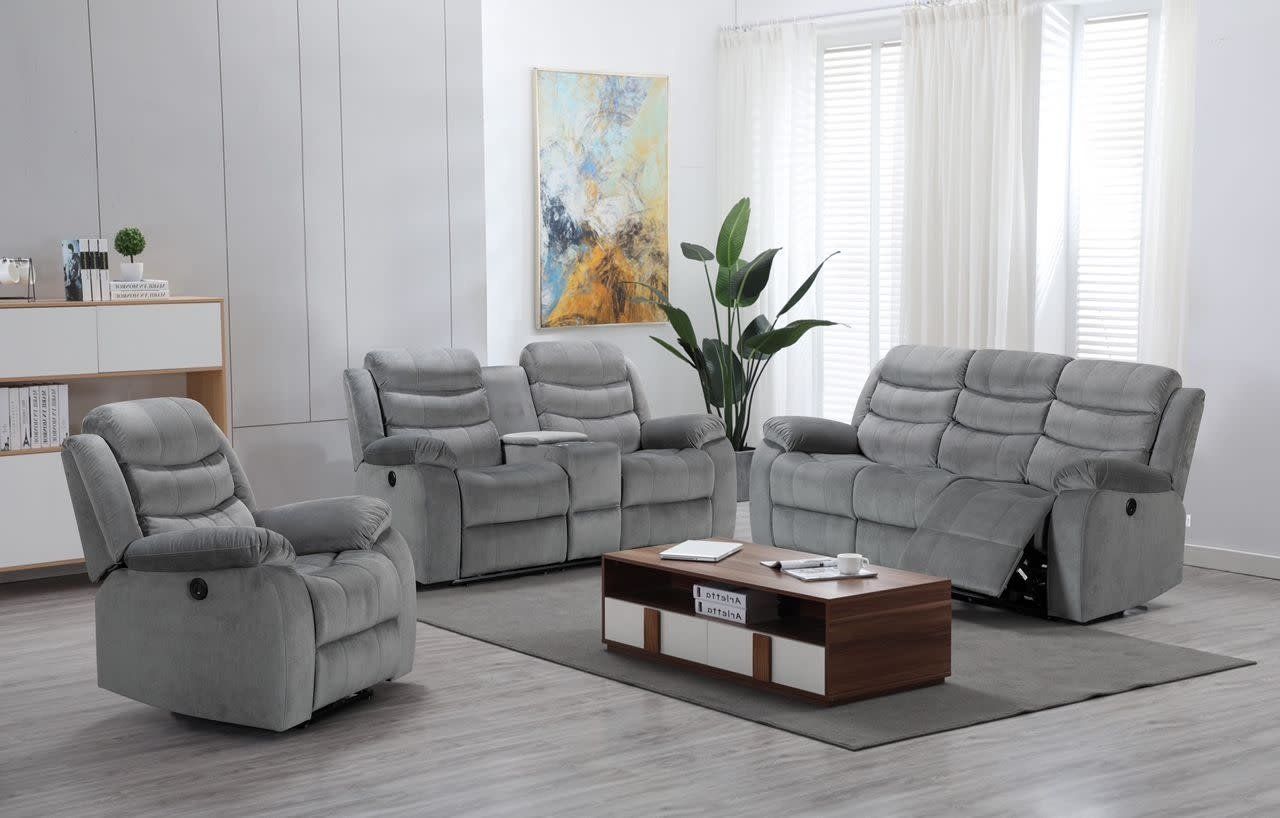TX-REC-ELE-3+2+1 ELECTRONIC RECLINER SOFA WITH USB CHARGING POINT-WITH COSOLE-CUP HOLDER  (GREY)