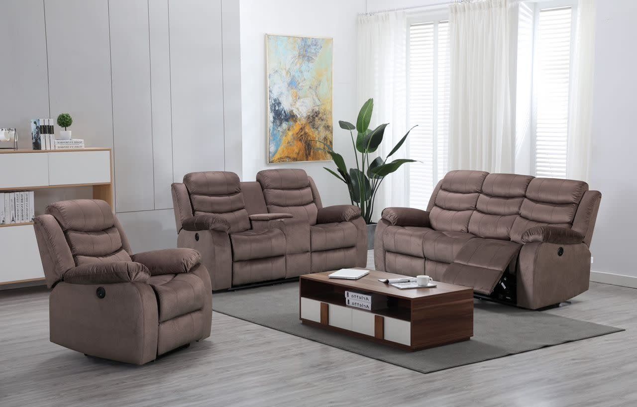TX-REC-ELE-3+2+1 ELECTRONIC RECLINER SOFA WITH USB CHARGING POINT-WITH COSOLE-CUP HOLDER  (BEIGE)