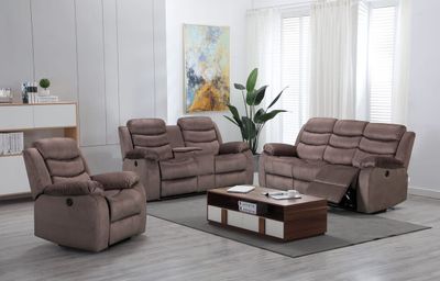 TX-REC-ELE-3+2+1 ELECTRONIC RECLINER SOFA WITH USB CHARGING POINT-WITH COSOLE-CUP HOLDER  (BEIGE)