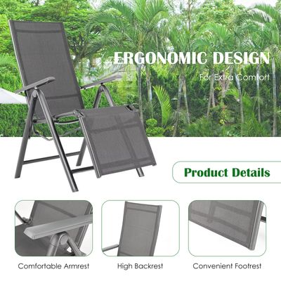 XJ1250 GREY  CHAIR Patiojoy  Outdoor Foldable Reclining Chair w/Adjustable Backrest &amp; Footrest