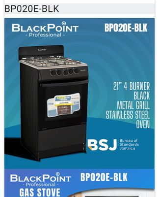 BP020E--BLK BLACKPOINT STOVE--4 BUR 21&quot;&quot;-- BLACK STEEL THERMOSTAT