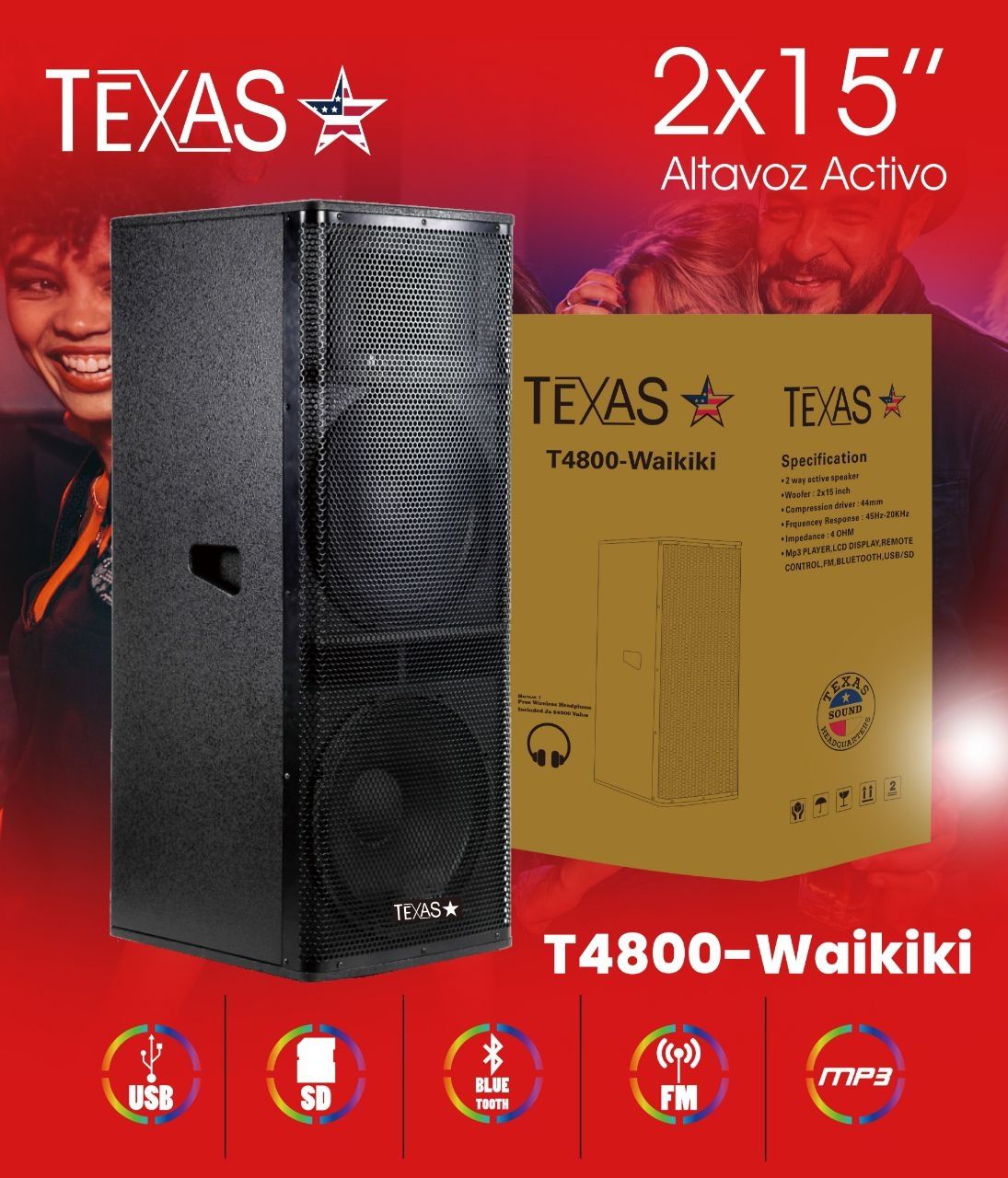 TEXAS T4800  DOUBLE WAIKIKI TS4800 POWERED SPEAKER