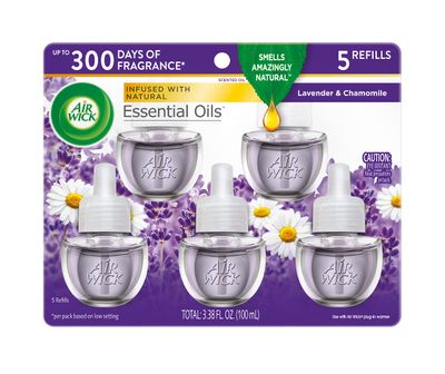 AIR WICK ESSENTIAL OILS 5 REFILLS RECHA RGESLANENDER &amp; CHAMOMILE  100ML