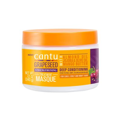 CANTU GRAPESEED STRENGTHENING TREATMENT MASQUE WITH ALMOND OIL, JOJOBA &amp; OLIVE OIL &amp; MANGO BUTTER DEEP CONDITIONING (SILICONE-FREE) 340g