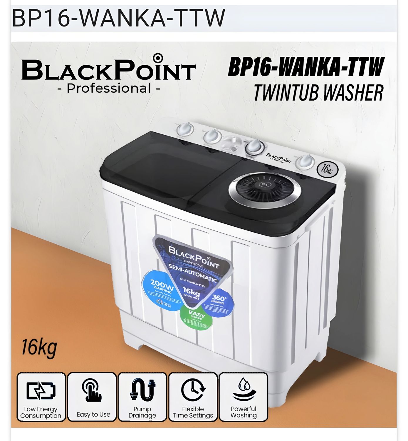 BP16-WANKA-TTW  BLACKPOINT 15 KG TWIN TUB WASHER