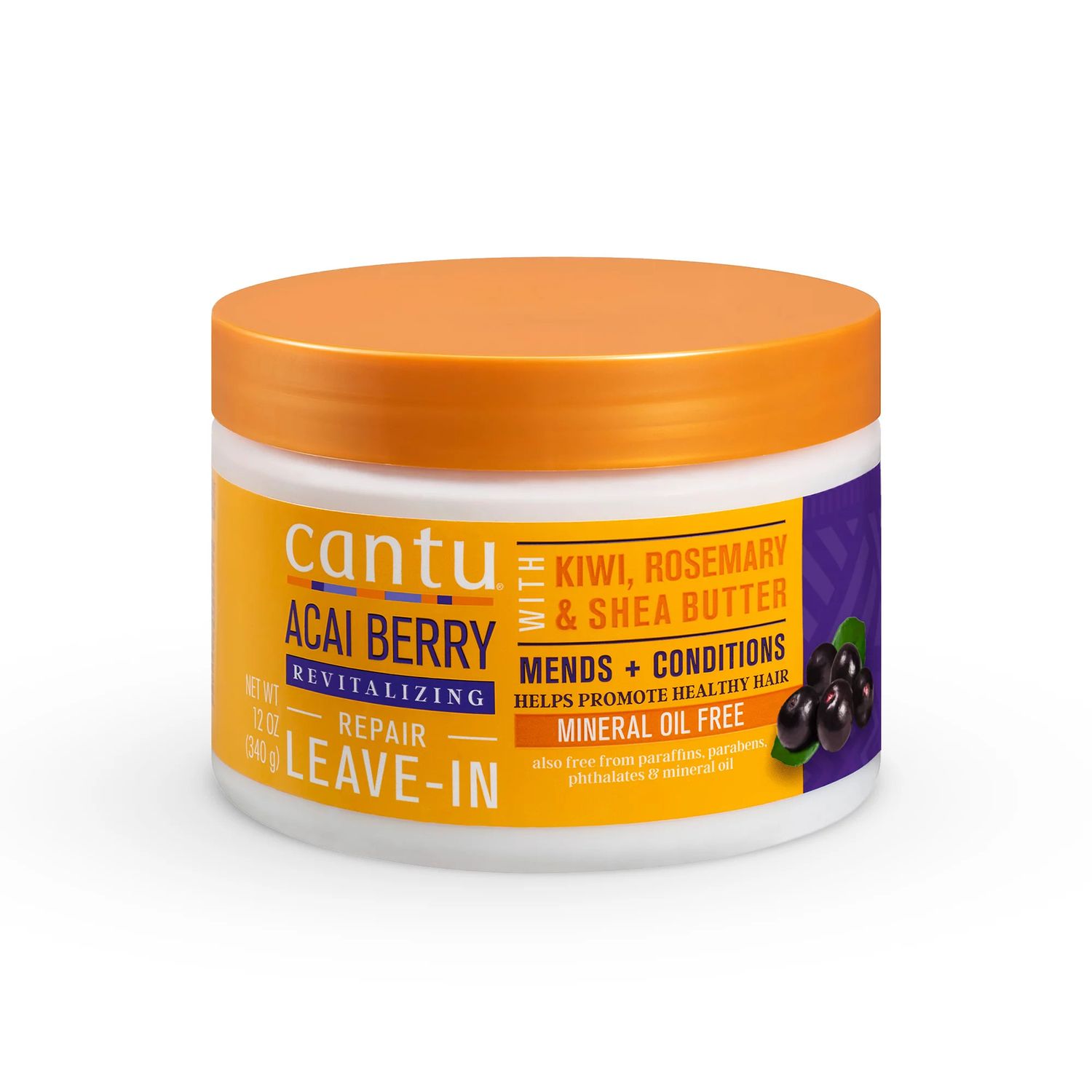 CANTU ACAI BERRY REVITALIZING REPAIR LEAVE-IN WITH KIWI, ROSEMARY &amp; SHEA BUTTER  MINERAL OIL FREE 340g