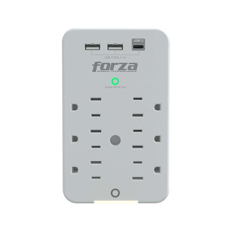 Forza FWT-631USBC - Surge protector (wall mountable) - AC 125 V - 1875 Watt - output connectors: 6 - white