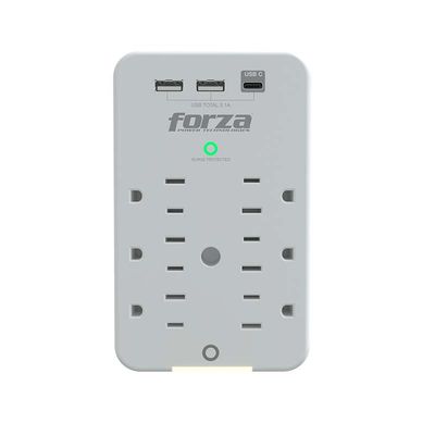 Forza FWT-631USBC - Surge protector (wall mountable) - AC 125 V - 1875 Watt - output connectors: 6 - white