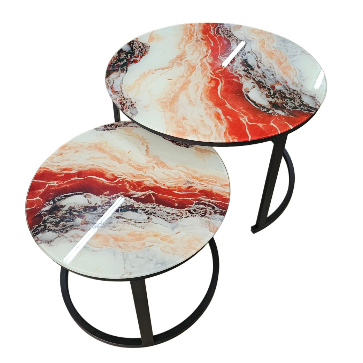 YZ115 2PC COFFEE TABLE (GLASS+METTAL)
