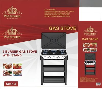 6015-J PLANTINUM, 5 BURNER GAS STOVE WITH STAND