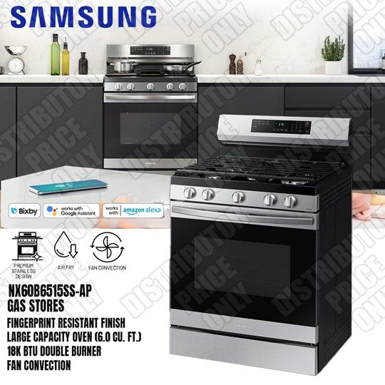 NX60B6515SS/AP SAMSUNG 30&quot; GAS -- 5 BURNER -- STEEL---AIRFRY