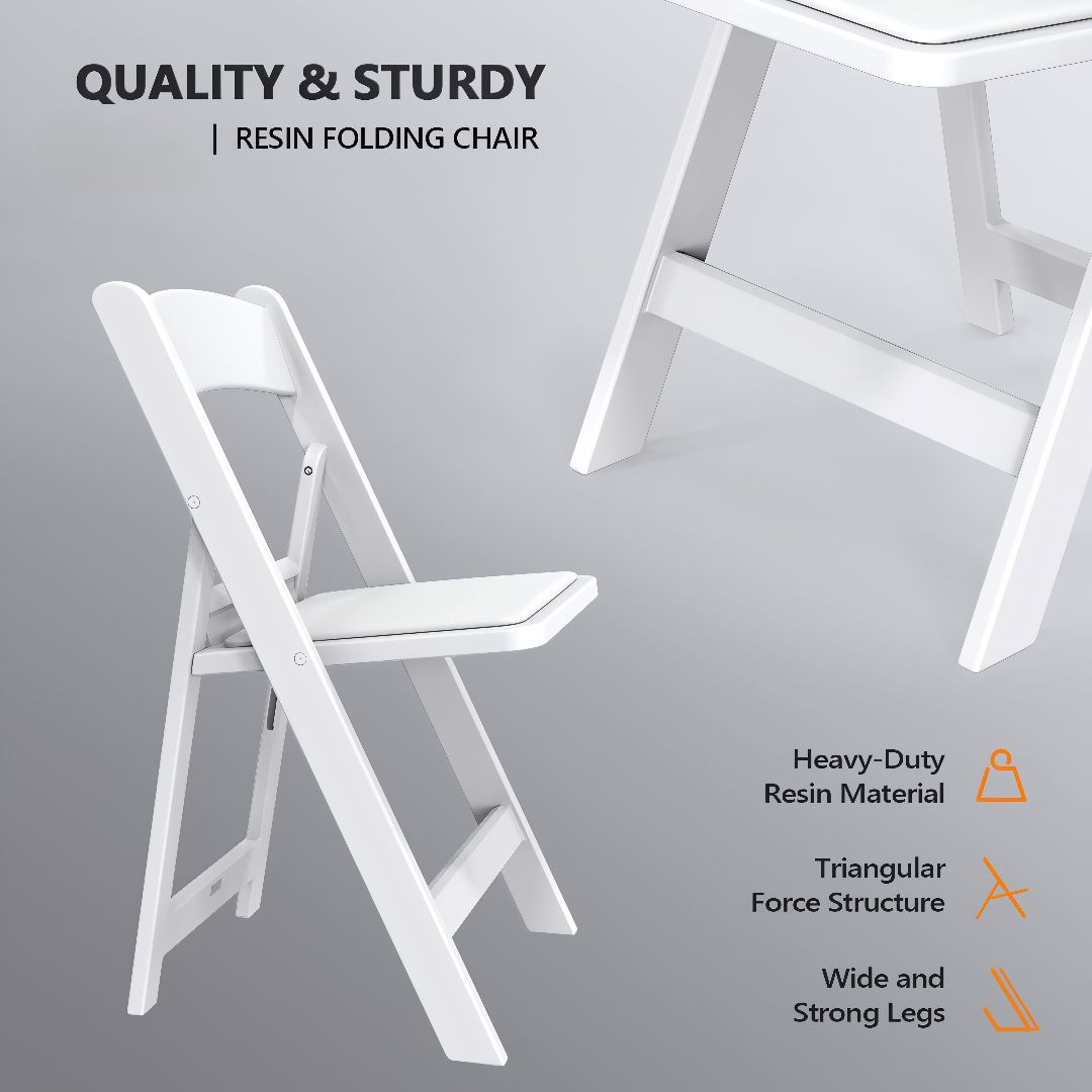 WHITE RESIN FOLDING CHAIR WITH CUSHIONS