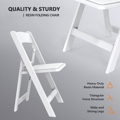 WHITE RESIN FOLDING CHAIR WITH CUSHIONS