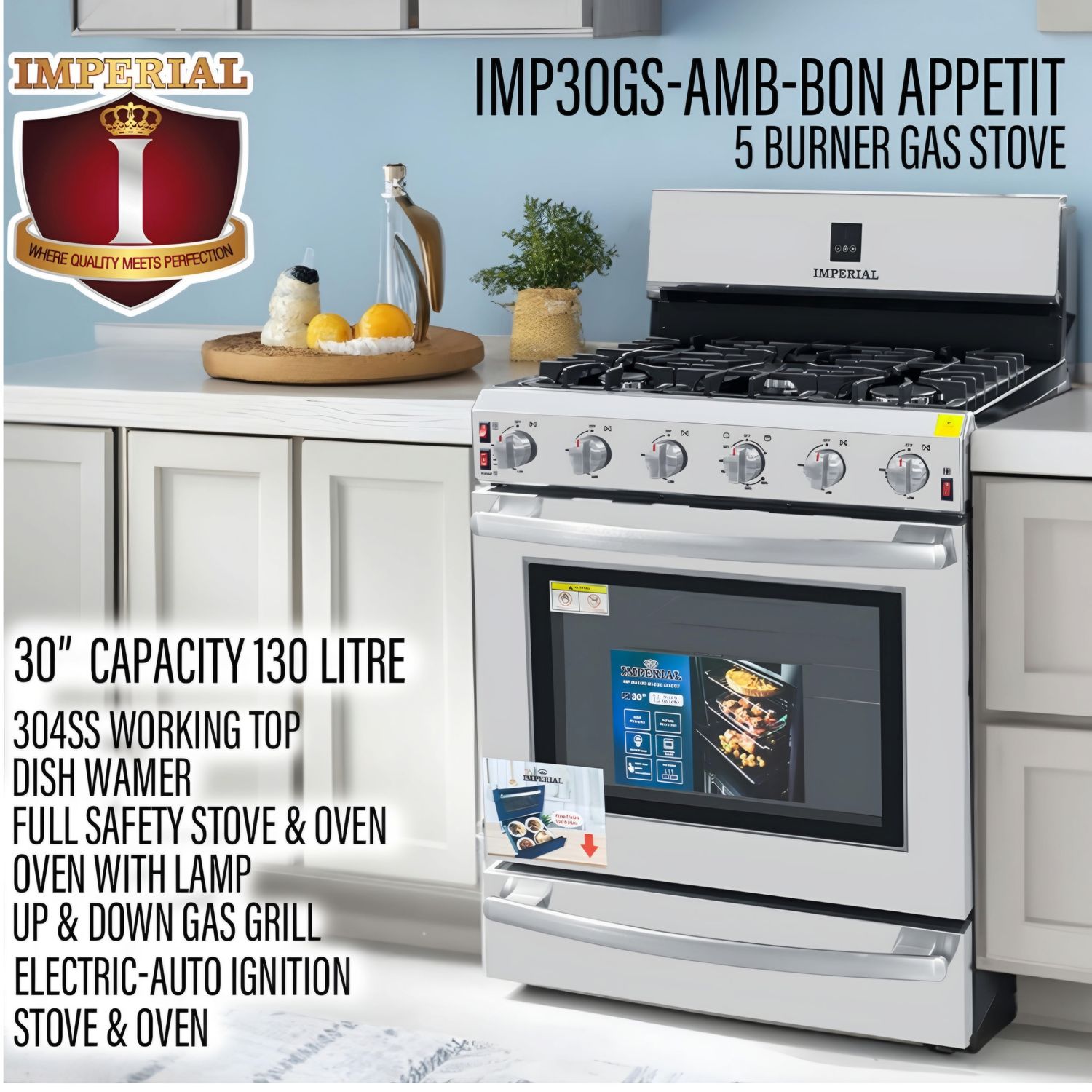 IMP30GS-AMB-BON APPRTIT IMPERIAL BON APPRTIT STOVE -5 BURNER 30&quot; GE TYPE