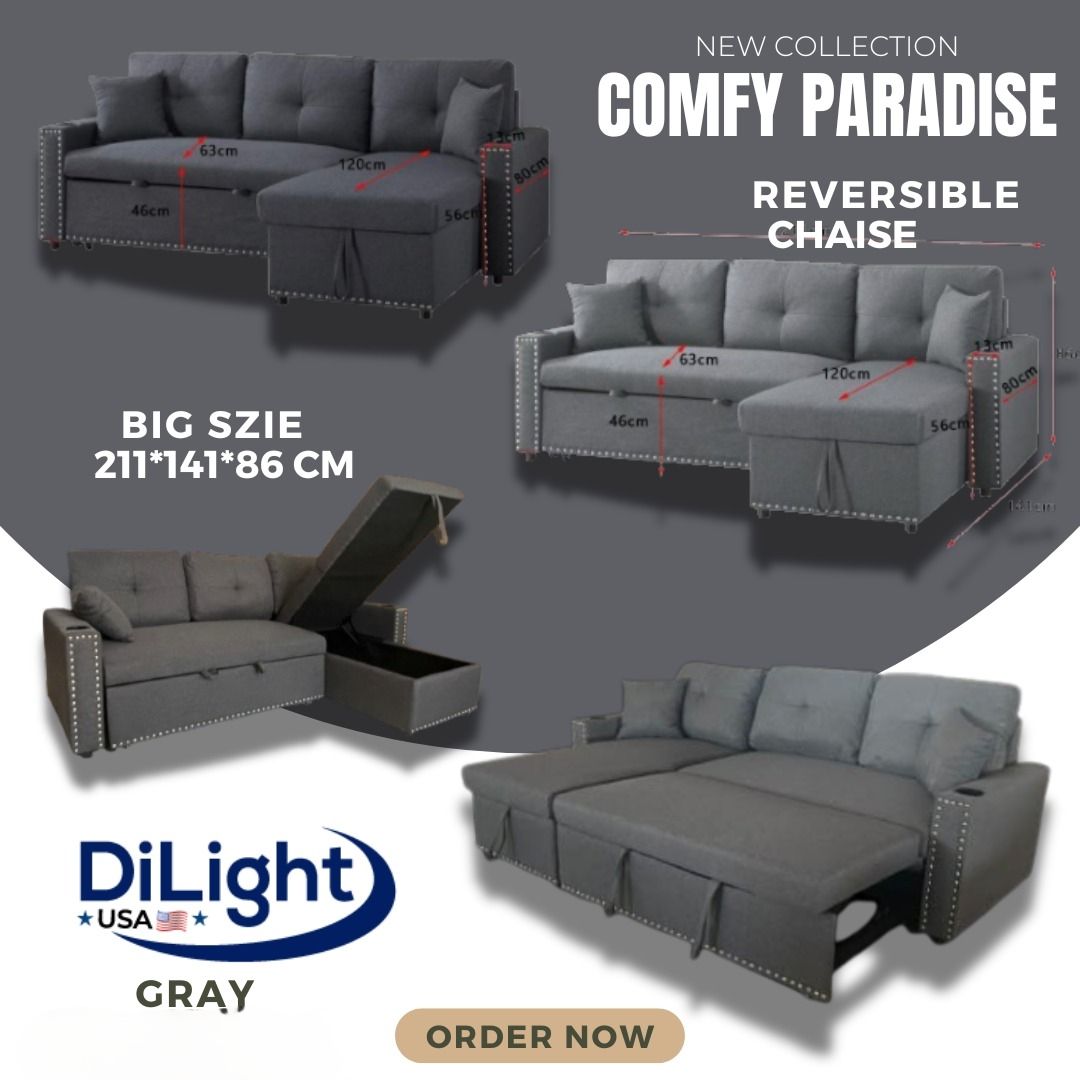 Alexent Traditional Upholstered Fabric Sleeper Sofa -LIGHT GRAY DL-1504-SFB