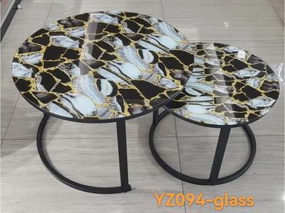YZ094 2 PC COFFEE TABLE (GLASS + METAL)