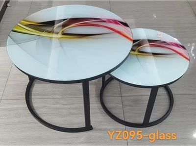 YZ095 2 PC COFFEE TABLE (GLASS + METAL)