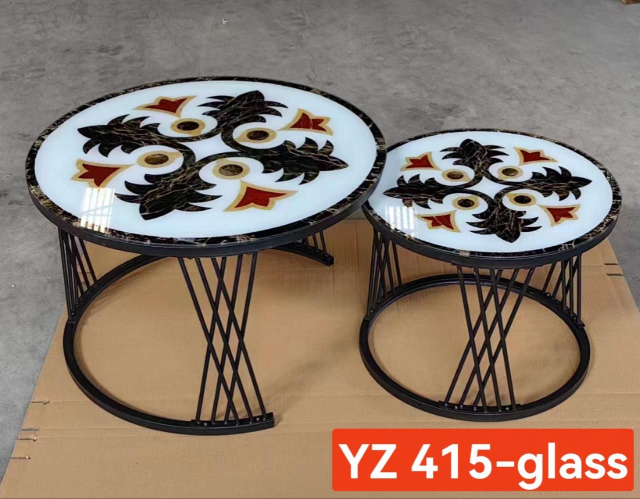 YZ415 2 PC COFFEE TABLE (GLASS + METAL)