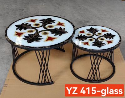 YZ415 2 PC COFFEE TABLE (GLASS + METAL)
