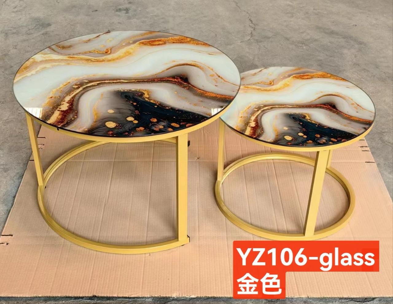 YZ106 2 PC COFFEE TABLE (GLASS + METAL)