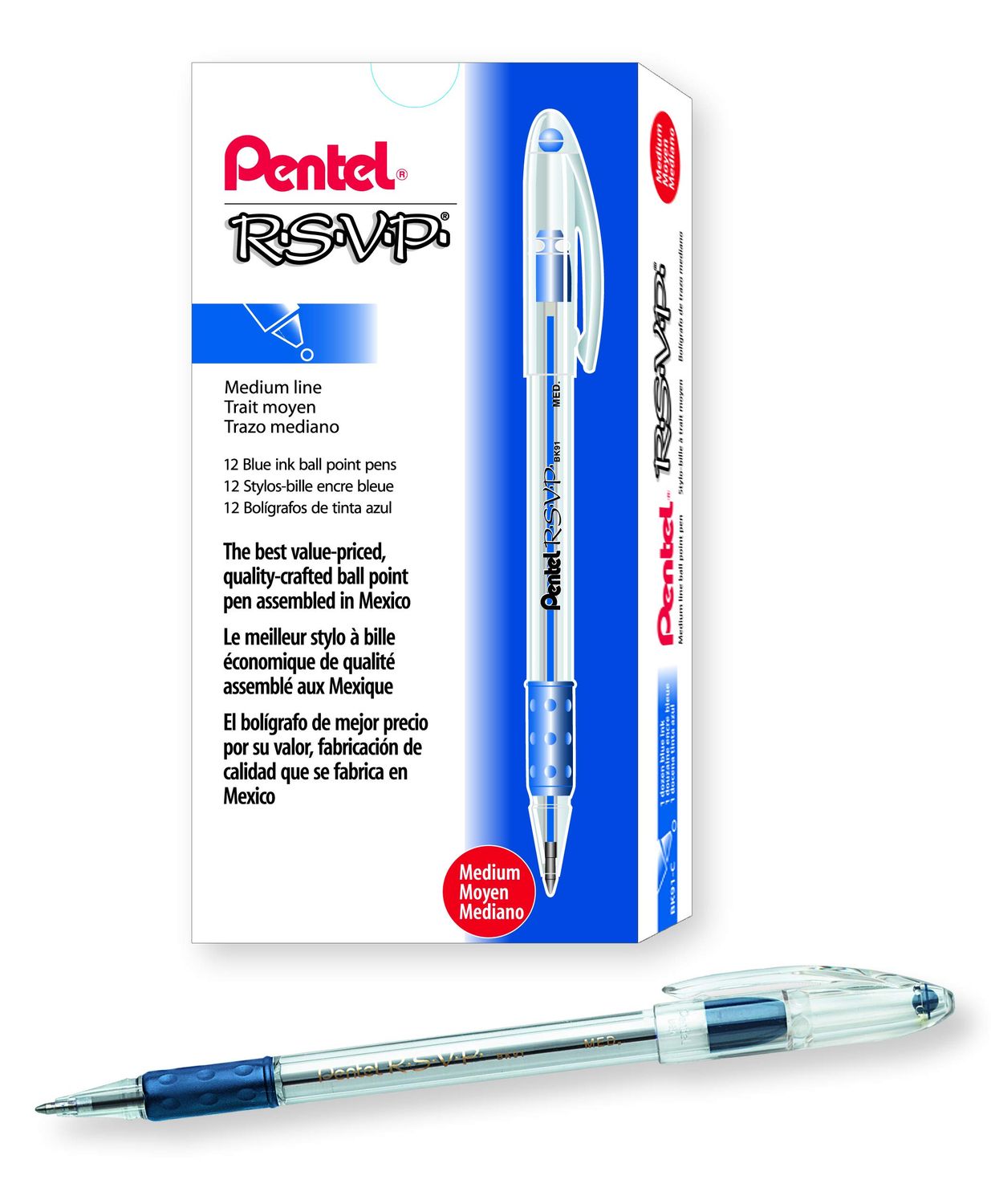 BK91C - PENTEL RSVP BLUE MEDIUM PEN