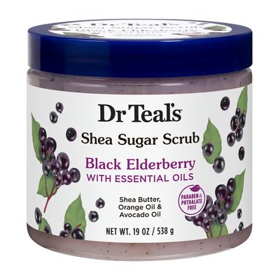 DR TEAL&#39;S SHEA SUGAR BLACK ELDERBERRY SCRUB WITH ESSENTIAL OIL 19 OZ
