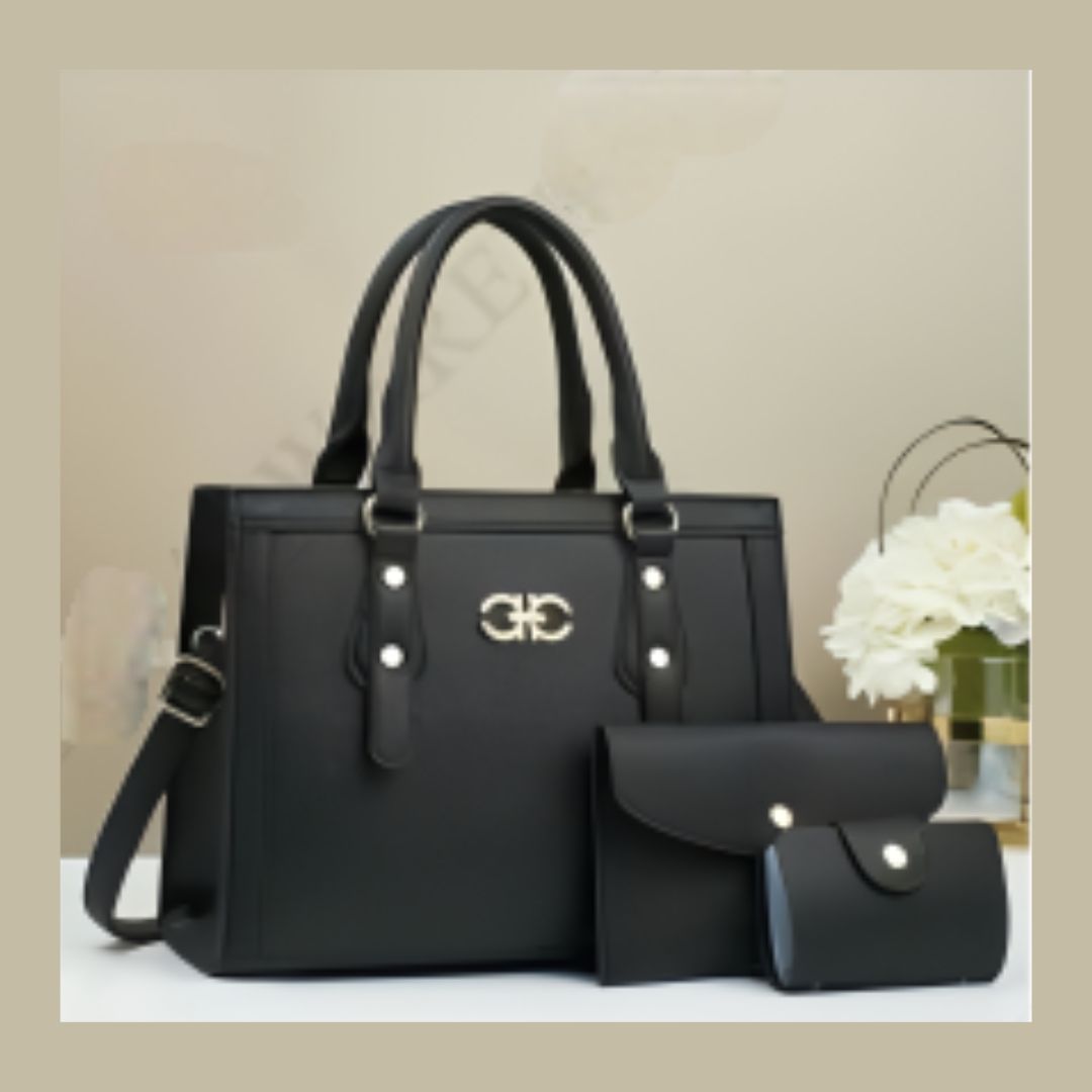 13L8627 BLACK 2PCS  LADY HANDBAG